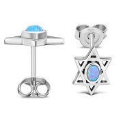 Synthetic Opal Star of David Silver Oval Studs Earrings, e324